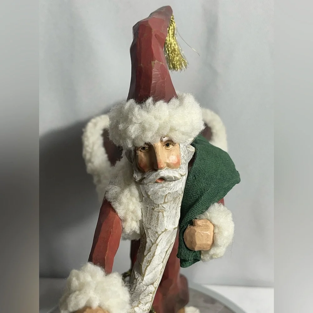 Christmas Vintage Painted Santa Figurine Rustic Carved Style Lantern Decor 12”